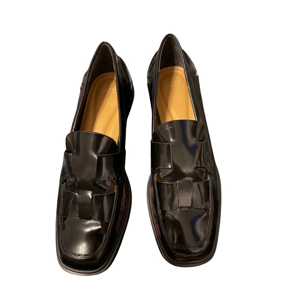 Sarto by Franco Sarto Gene Black Patent Leather Square Toe Block Heel Loafers 9M